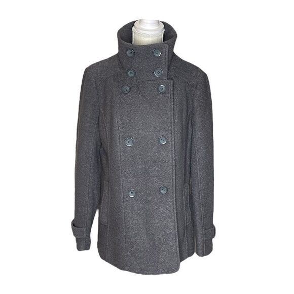 BNCI Blanc Noir Textured Gray Wool Blend Pea Coat - Picture 2 of 15